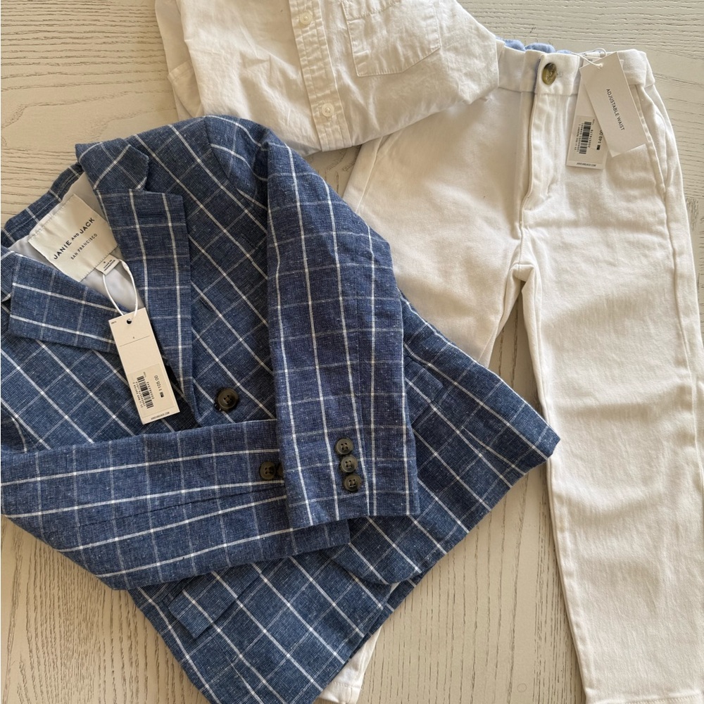 Janie and Jack Plaid Blazer and White Pants Set